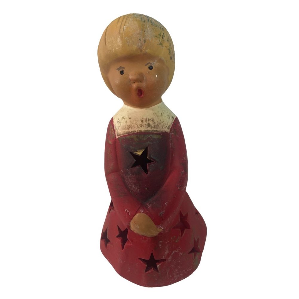 Vintage Rare Jullar Terra cotta singing Angel figurine Tea Light Candle Holder